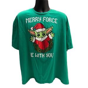 Star Wars Baby Yoda Grogu Christmas Shirt 3XL Green “Merry Force Be With You